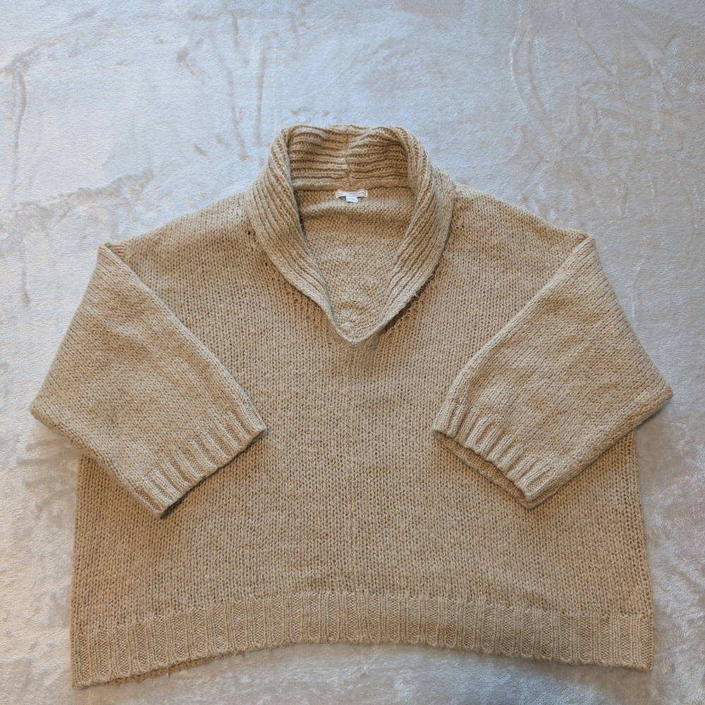 Gap Alpaca Blend Cropped Tan Shawl Neck Sweater Beige Quiet Luxury Minimal Lg image 7